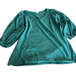 Ava & Viv women's 1X teal eyelet blouse 3/4 sleeve